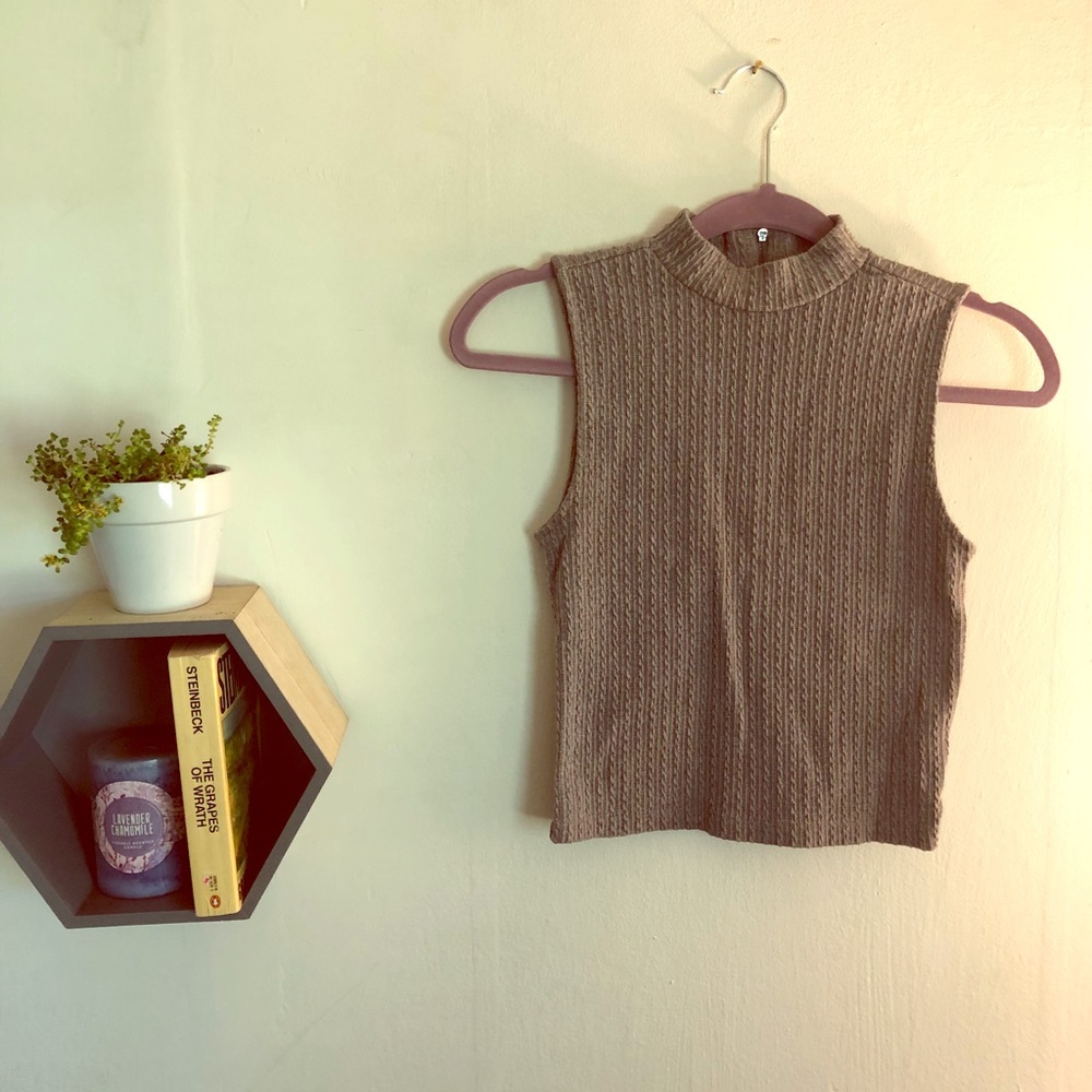 Grey Textured Turtle Neck Crop Top